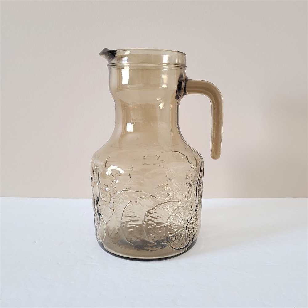Vintage Hazel Color Glass Water Lemonade Pitcher.